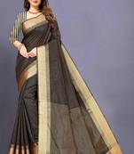 Black Cotton woven saree with blouse