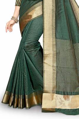 Green Cotton woven saree with blouse 4