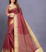 Maroon Cotton woven saree with blouse