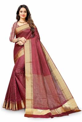Maroon Cotton woven saree with blouse 2