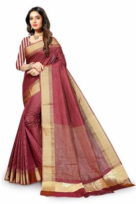 Maroon Cotton woven saree with blouse 3