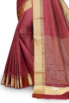 Maroon Cotton woven saree with blouse 4