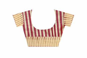 Maroon Cotton woven saree with blouse 5