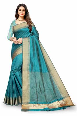 Green Cotton woven saree with blouse 2