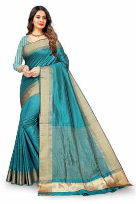 Green Cotton woven saree with blouse 3