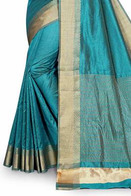 Green Cotton woven saree with blouse 4