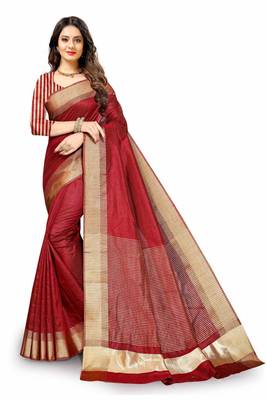 Red Cotton woven saree with blouse 2