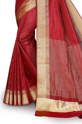Red Cotton woven saree with blouse 4