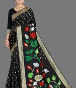 Black woven silk blend saree with blouse