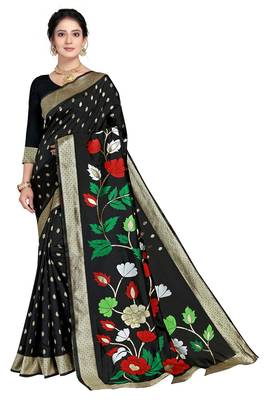 Black woven silk blend saree with blouse 2