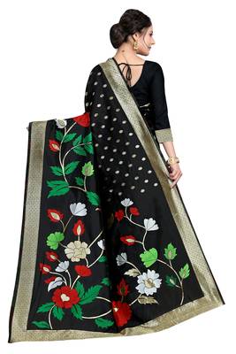 Black woven silk blend saree with blouse 3