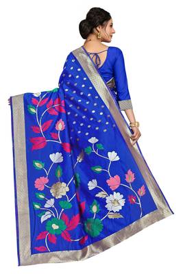 Blue woven silk blend saree with blouse 3