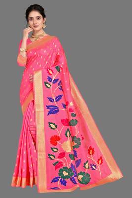Pink woven silk blend saree with blouse 1