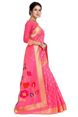Pink woven silk blend saree with blouse 3