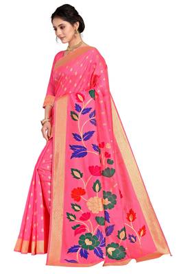Pink woven silk blend saree with blouse 4