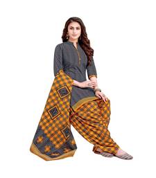 Gray Printed Cotton top & bottom With dupatta