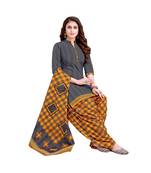 Gray Printed Cotton top & bottom With dupatta