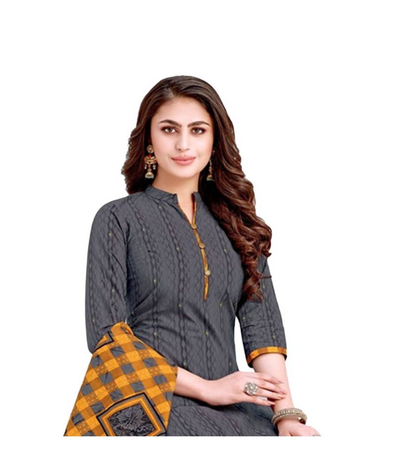 Gray Printed Cotton top & bottom With dupatta
