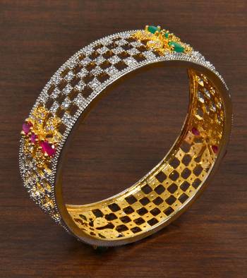 Designer CZ, Ruby and Emerald Embellished American Diamond Kada BD447 1
