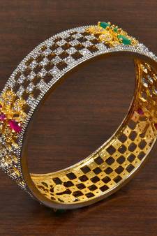 Designer CZ, Ruby and Emerald Embellished American Diamond Kada BD447