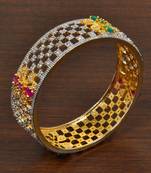 Designer CZ, Ruby and Emerald Embellished American Diamond Kada BD447