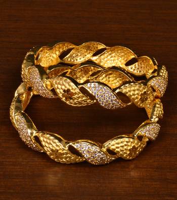 Brass White Gold Plated American Diamonds Studded Bangles 1