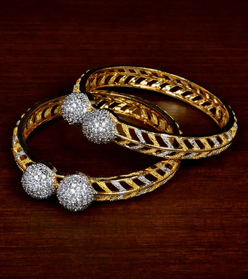 CZ Embellished Gold and Silver Plated American Diamond Bangles BD458