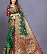 Green woven silk blend saree with blouse