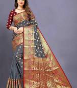 Grey woven silk blend saree with blouse