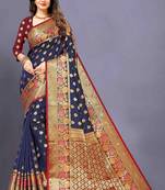 Blue woven silk blend saree with blouse