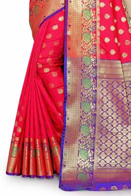 Pink woven silk blend saree with blouse 3