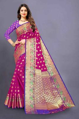 Purple woven silk blend saree with blouse 1