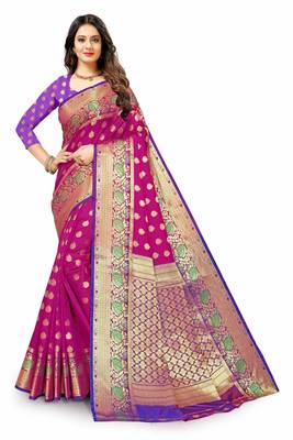 Purple woven silk blend saree with blouse 2