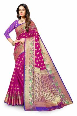 Purple woven silk blend saree with blouse 3
