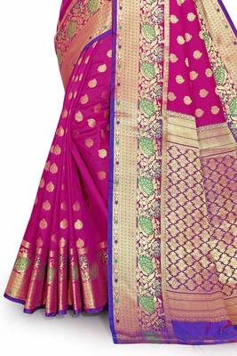 Purple woven silk blend saree with blouse 4