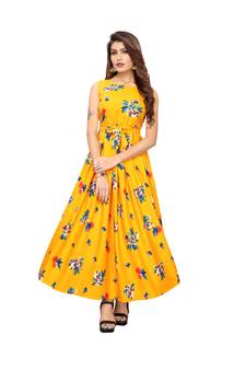 Yellow  floral printed Gown