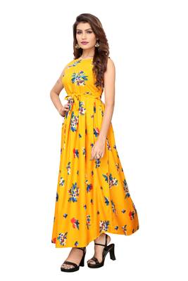 Yellow  floral printed Gown 3