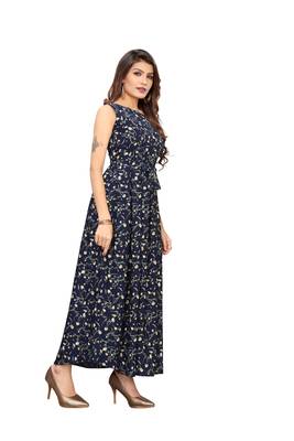 Navy-blue floral printed Gown 2