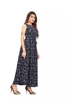 Navy-blue floral printed Gown