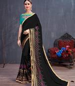 Black embroidered georgette saree with blouse