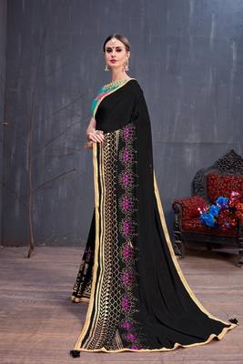 Black embroidered georgette saree with blouse 2