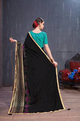 Black embroidered georgette saree with blouse 3