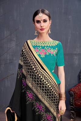 Black embroidered georgette saree with blouse 4