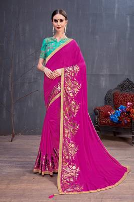 Dark pink embroidered georgette saree with blouse 1