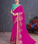 Dark pink embroidered georgette saree with blouse