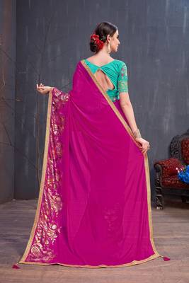 Dark pink embroidered georgette saree with blouse 3