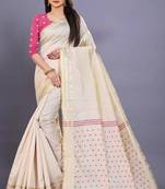 Cream Cotton woven saree with blouse