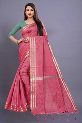 Pink Cotton woven saree with blouse 1