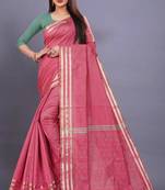Pink Cotton woven saree with blouse