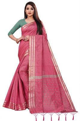 Pink Cotton woven saree with blouse 2